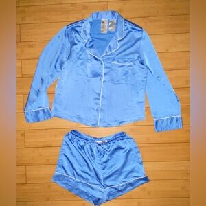 H&M Shiny Blue Satin Pajama Set